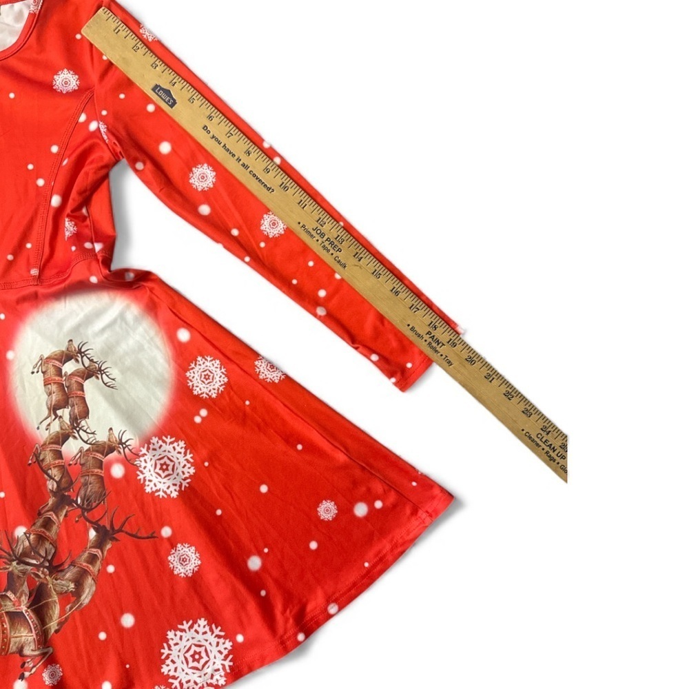 Festive Red Christmas Dress with Santa and Reindeer-YOUTH 2XL(14/16) - Picture 5 of 6
